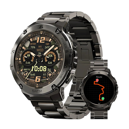 GPS Smart Watch For Men Compass Altimeter Altitude Stainless Steel Shell 5ATM IP69K Waterproof 470mAh AMOLED Watches