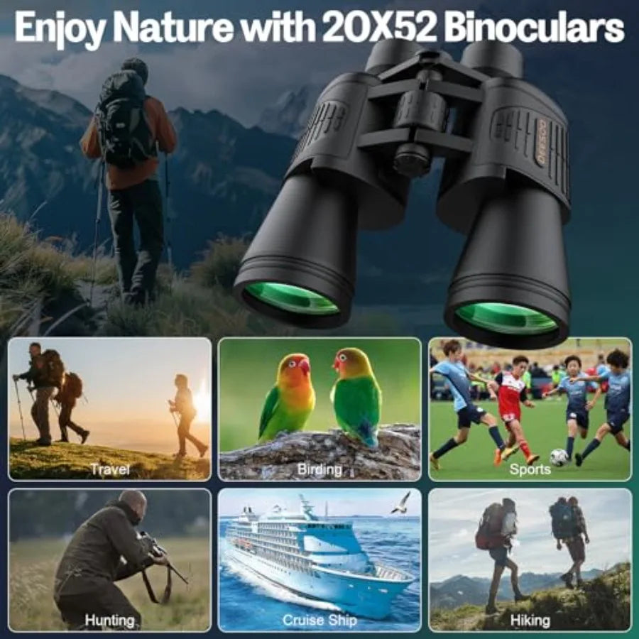 20x52 Binoculars for Adults High Powered - HD Large View Binoculars with Low Light Vision - Professional Binocular for Bird Wat