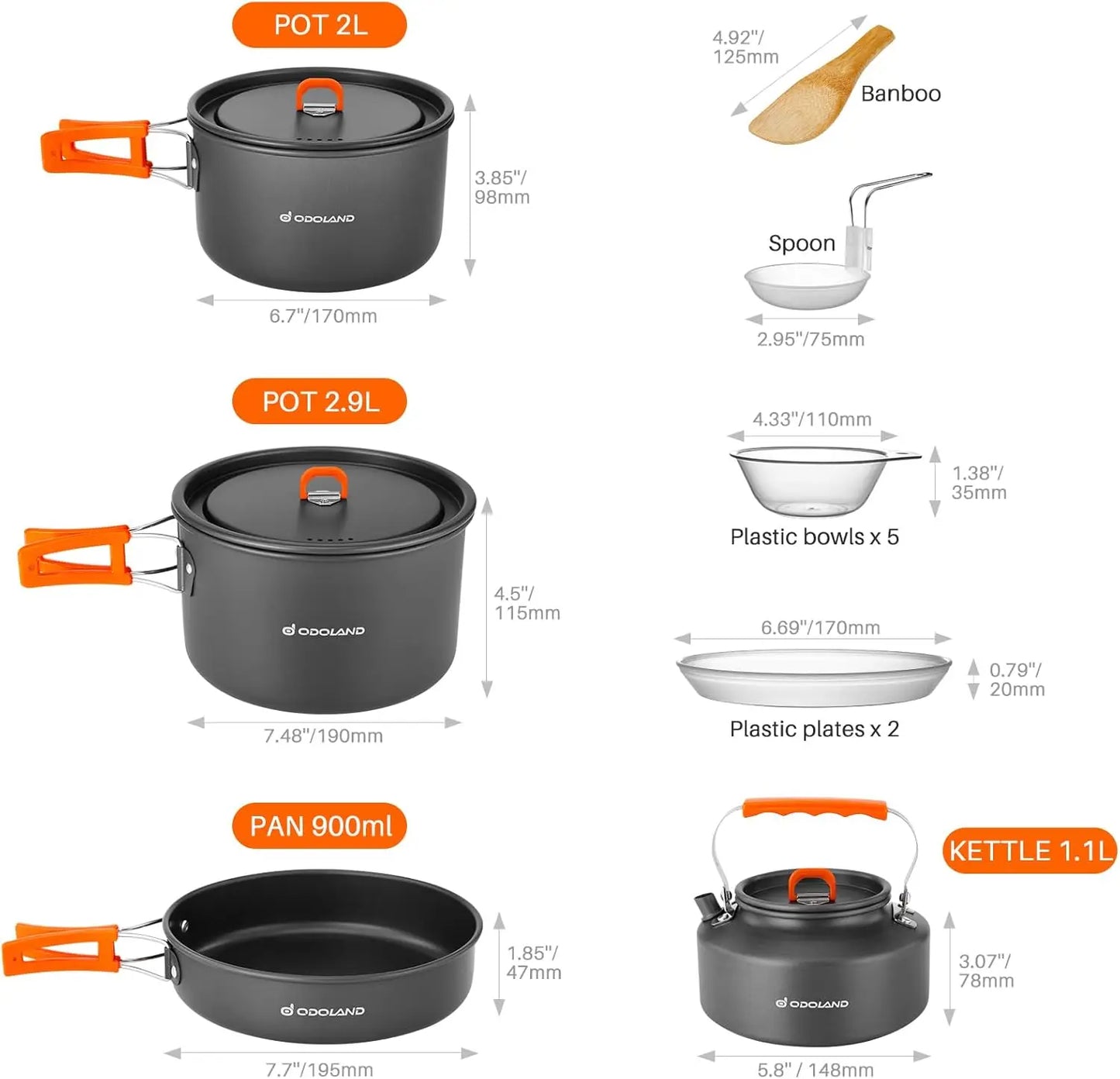 Camping Cookware Set 15pcs Non-Stick Lightweight Pots and Pans with Kettle for Backpacking Outdoor Cooking Picnic
