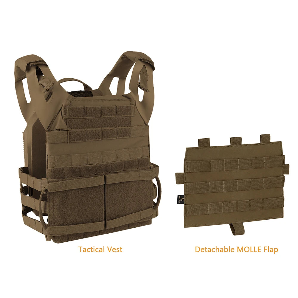 500D Nylon Tactical Vest Jumpable Plate Carrier MOLLE Front Flap Panel Backpack Hunting Ranger Green Camo Men's Vest