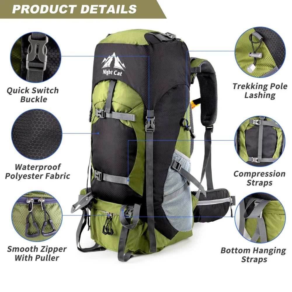 Night Cat Hiking Backpacks Camping Backpacking Packs for Men Women Lightweight Outdoor for Mountaineering Traveling, No Internal Frame