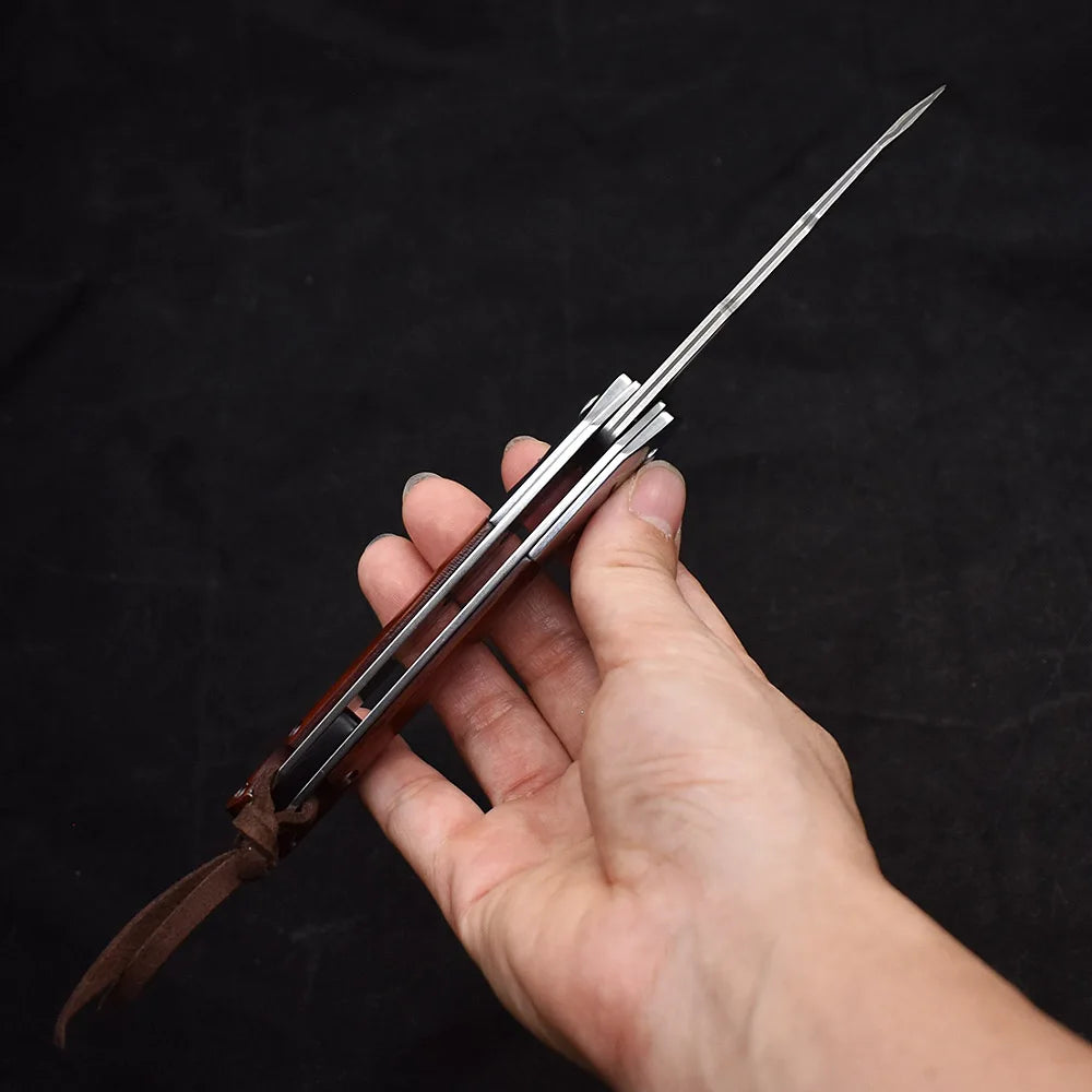 Damascus Steel Rosewood+steel Handle Ball Bearing Knife Outdoor Fishing Hiking Portable Pocket Knife