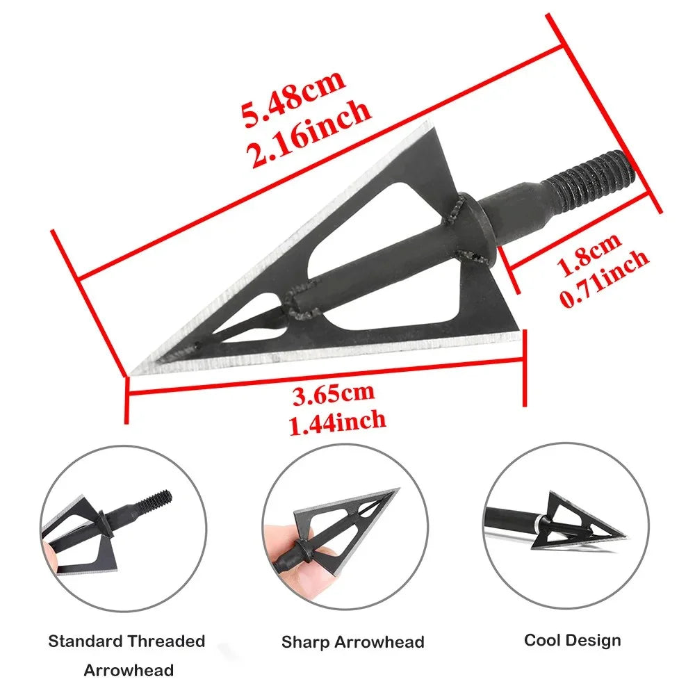 Hunting Broadhead Tips 12pcs 100Grain 3 Fixed Blades Stainless Steel Anti-Rust Screw-in Arrowheads for Compound Recurve Bow Shooting Target Practice DIY Arrow Shaft Outdoor Archery Accessories