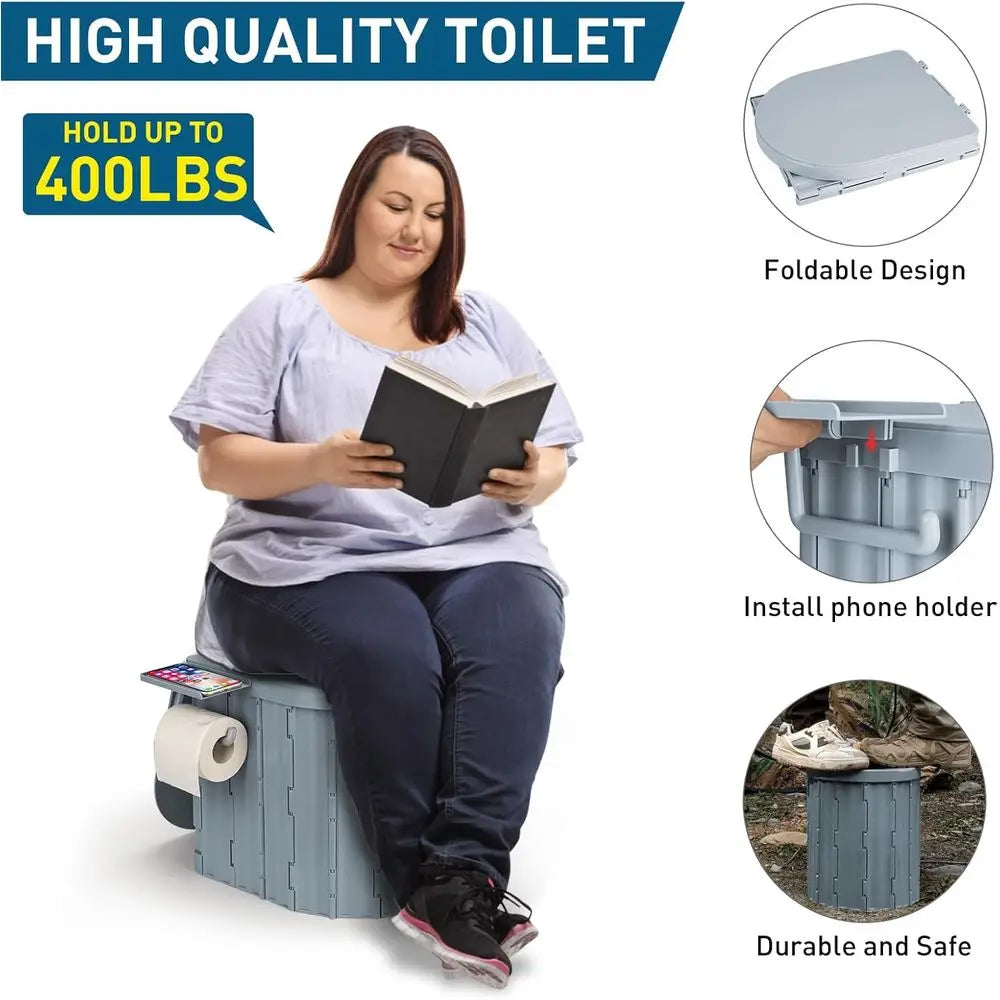 Portable Camping Toilet with Pop-Up Privacy Tent, 12-inch Toilet Seat, Outdoor Portable Folding Toilet Potty for Adults Load Cap