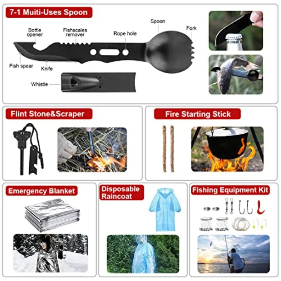 Survival Kit, 251 Pcs Survival Gear First Aid Kit with Molle System Compatible Bag and Emergency Tent, Emergency Kit for Earthq