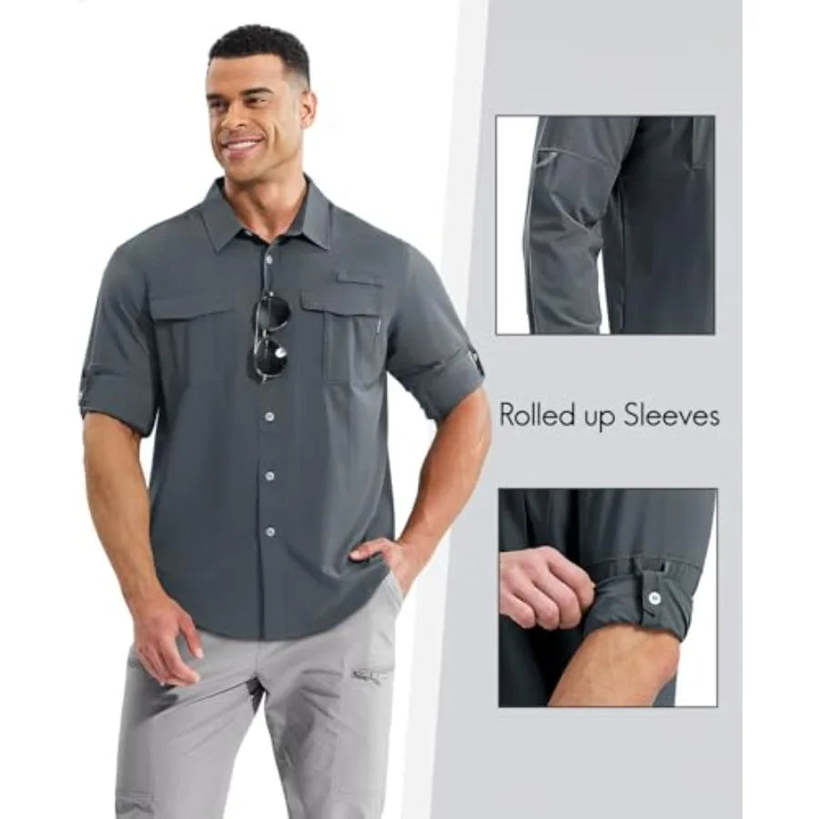Haimont Men's UPF50+ Sun Protection Fishing Shirts Hiking Travel Shirts Button Down Long Sleeve Shirts with Pockets