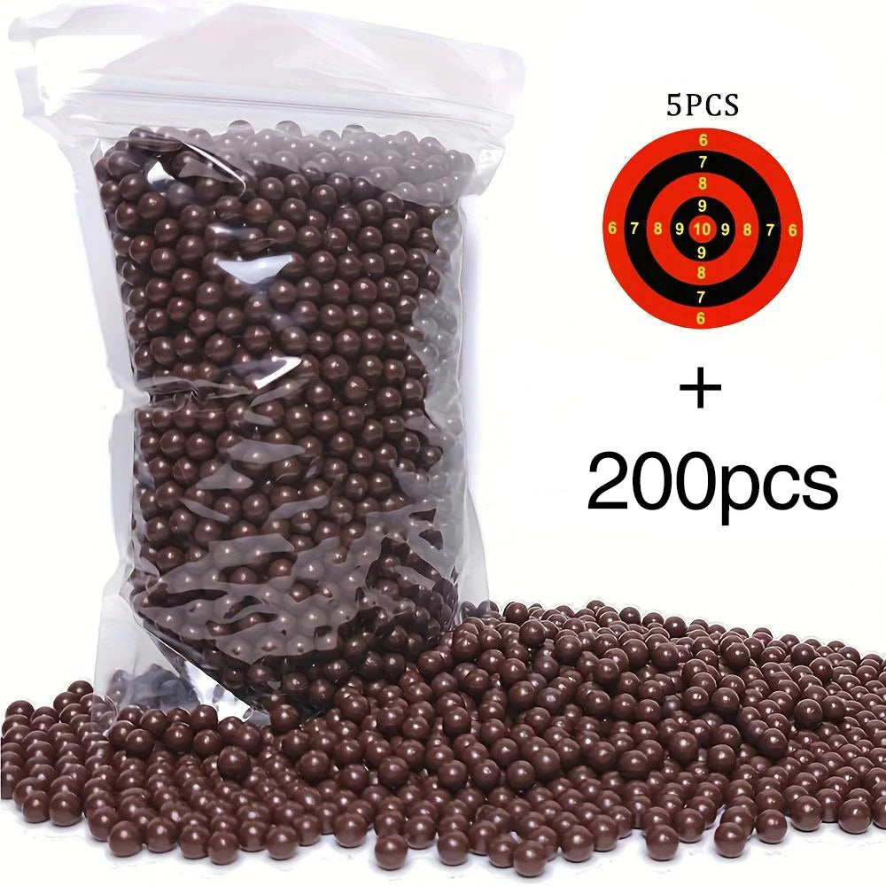 200Pcs 9mm Clay Pellets + 5Pcs Target Paper ,Outdoor Slingshot Hunting Solid Clay Balls, Slingshot Shooting Practice Mud Balls.