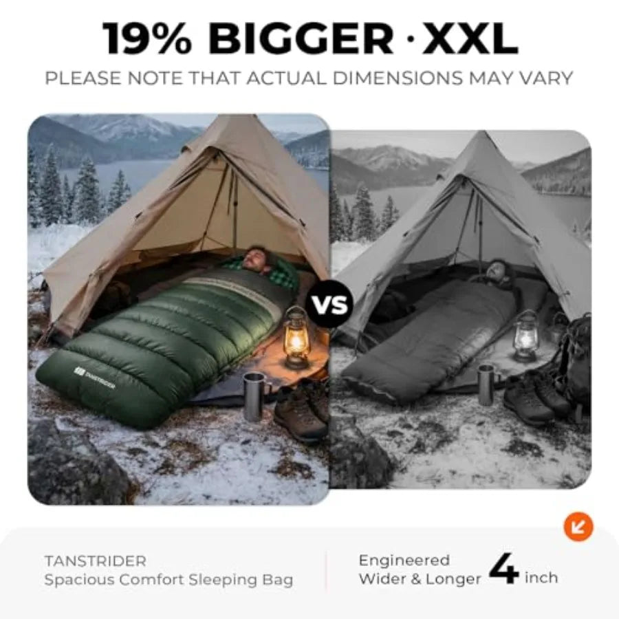 Cotton Flannel XXL Cold Weather Sleeping Bags for Adults Big and Tall, 90x39 Inch 4 Season Camping Sleeping Bag, Waterproof Mac