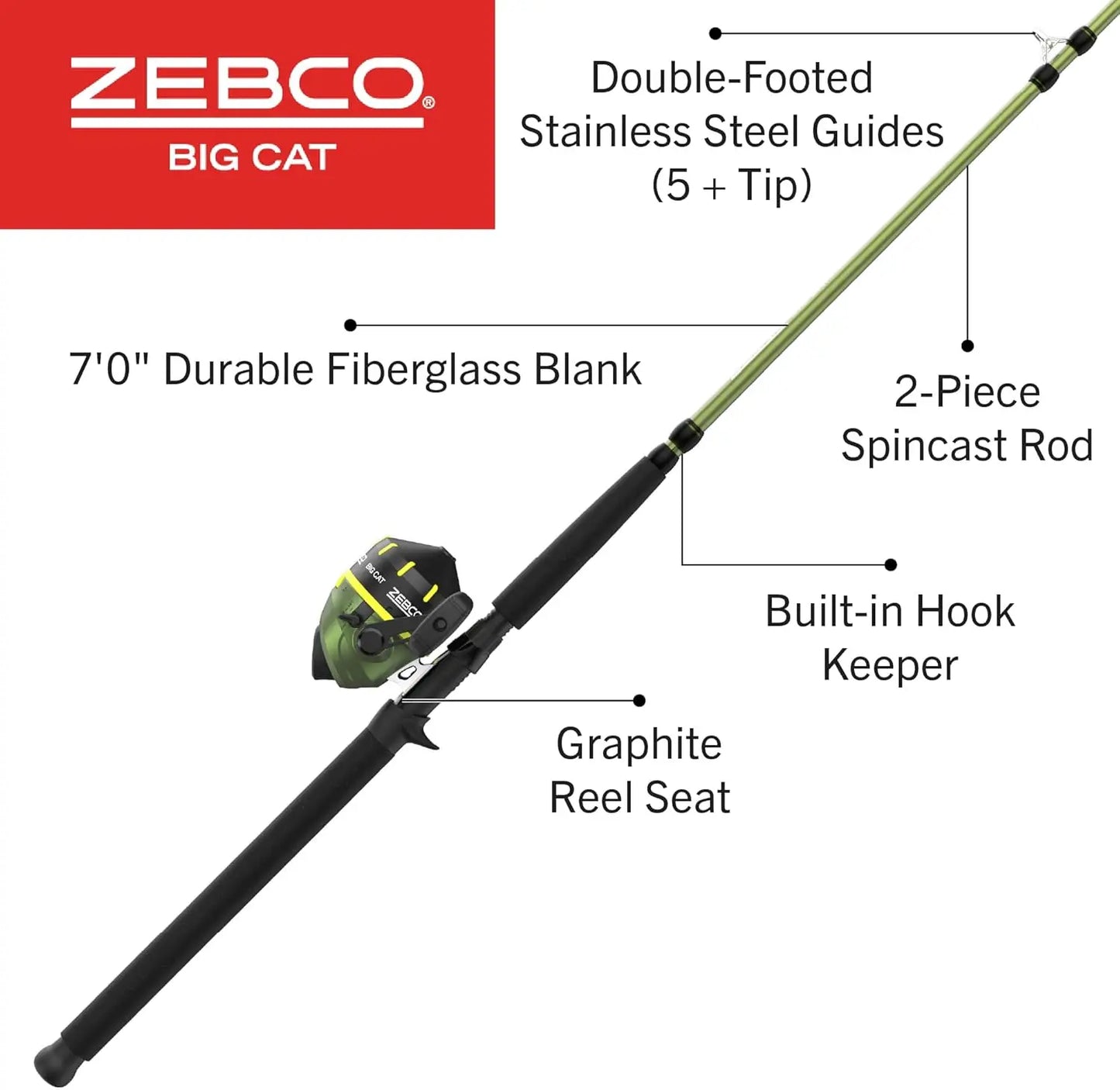 All-Metal Gears Spincast Reel and Fishing Rod Combo, 7ft 2-Piece, Right/Left-Hand Retrieve, 24lb Max Drag