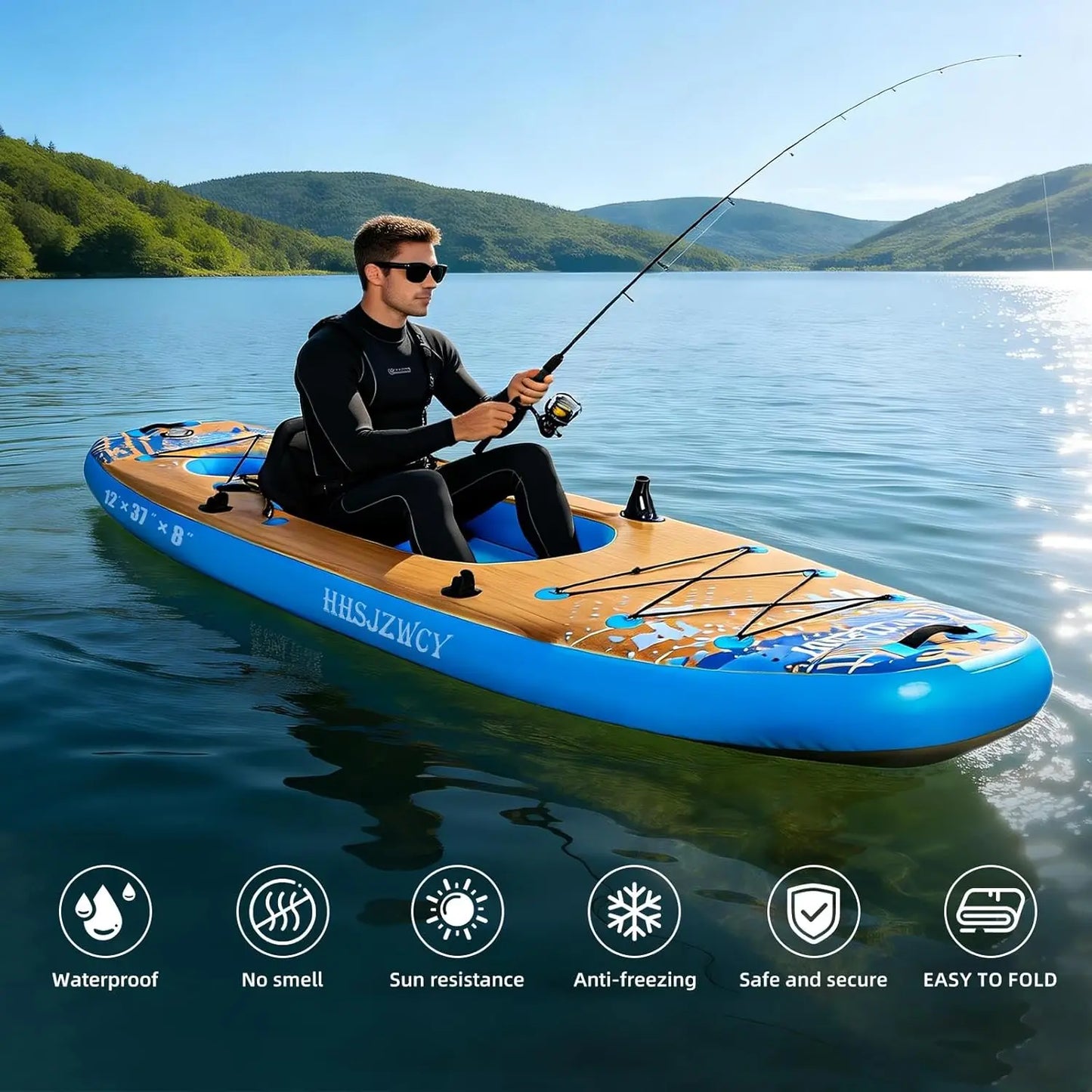 12ft Inflatable Kayak Set with Detachable Seat, Aluminum Oar, Backpack, and Hand Pump - SUP-Kayak Combo Boat for Adults and Youth, Ideal for Fishing and Touring