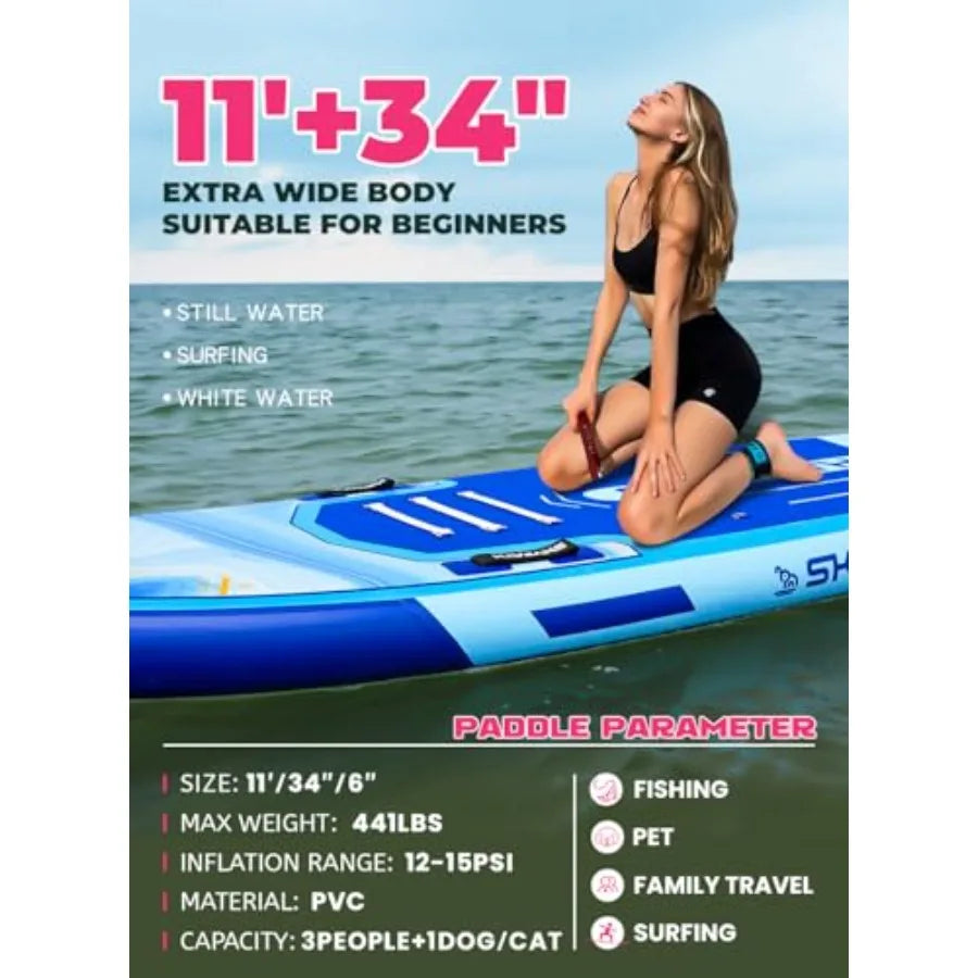 Inflatable Stand Up Paddle Board, 10'6''*32''/11'*34'' Ultra-Light SUP Board, Blow Up Paddle Board, Wide Stable Family Board fo