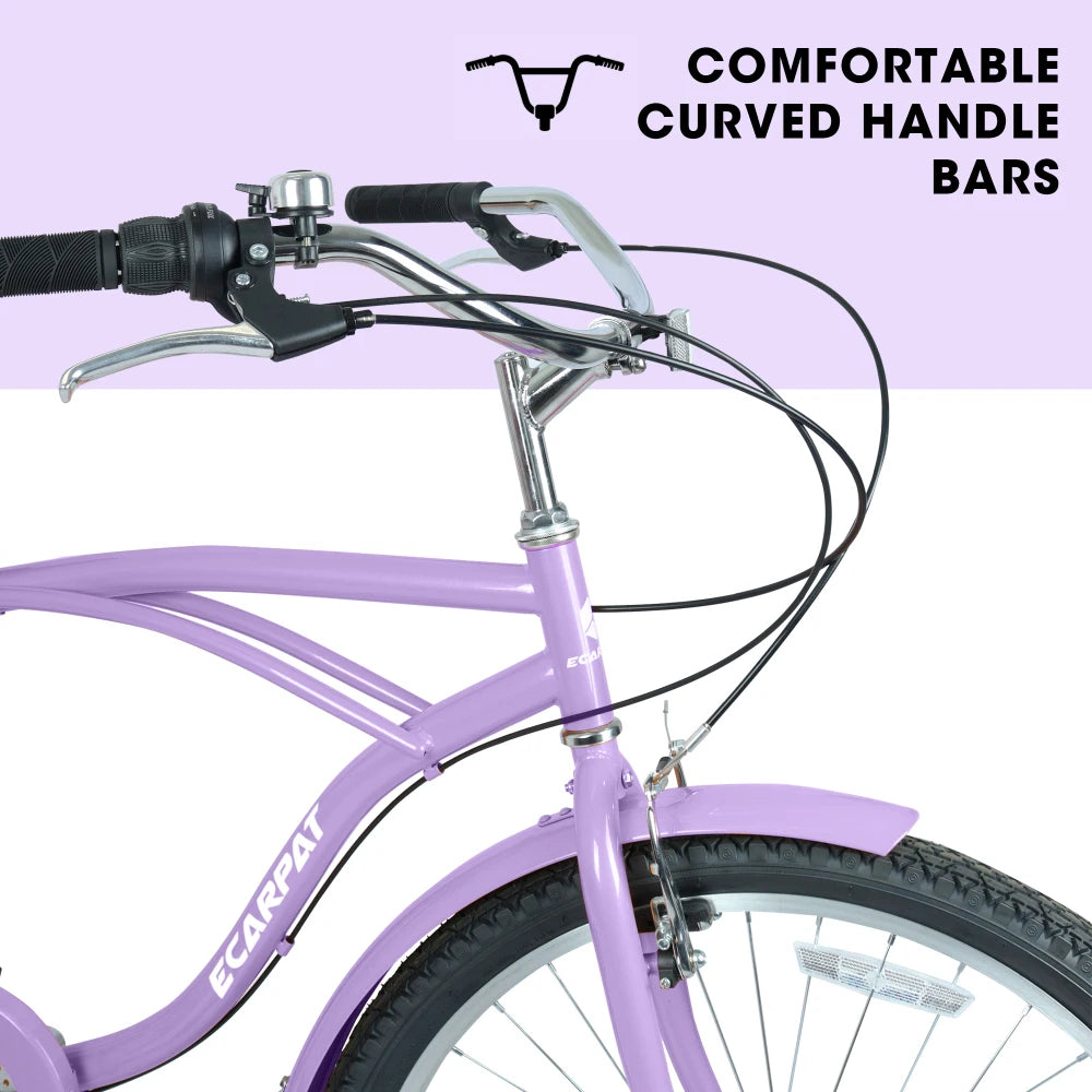 26 Inch 7-Speed Beach Cruiser Bike for Men & Women, High-Tensile Steel Frame, Lightweight Alloy Wheels, Front & Rear V-Brakes, Multiple Colors, Leisure & City Commuting Bicycle