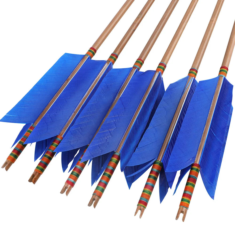 Turkey Feather Bamboo Arrows 6/12pcs 33.4" OD 8mm Slotted Nock Precision Balanced Shaft for Traditional Compound Recurve Bow Hunting Shooting Practice Archery Accessories