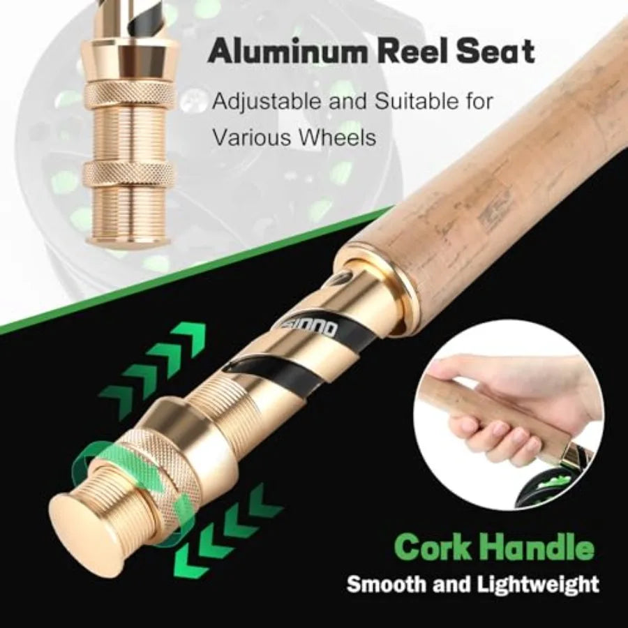 Fly Fishing Rod and Reel Combo, 4 Piece Lightweight Ultra-Portable Graphite Fly Rod 5/6 Complete Starter Package with Carrier B