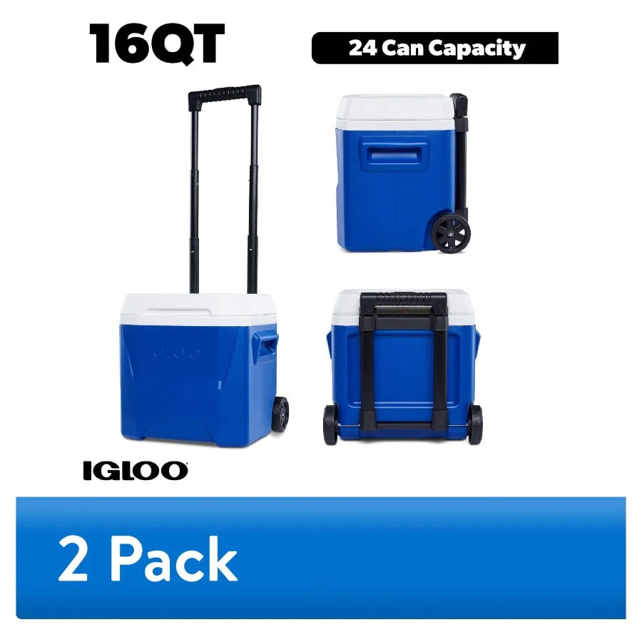 2 pack 16 QT Laguna hard side ice chest cooler with wheels for outdoor use, blue polyethylene, durable UV-resistant finish