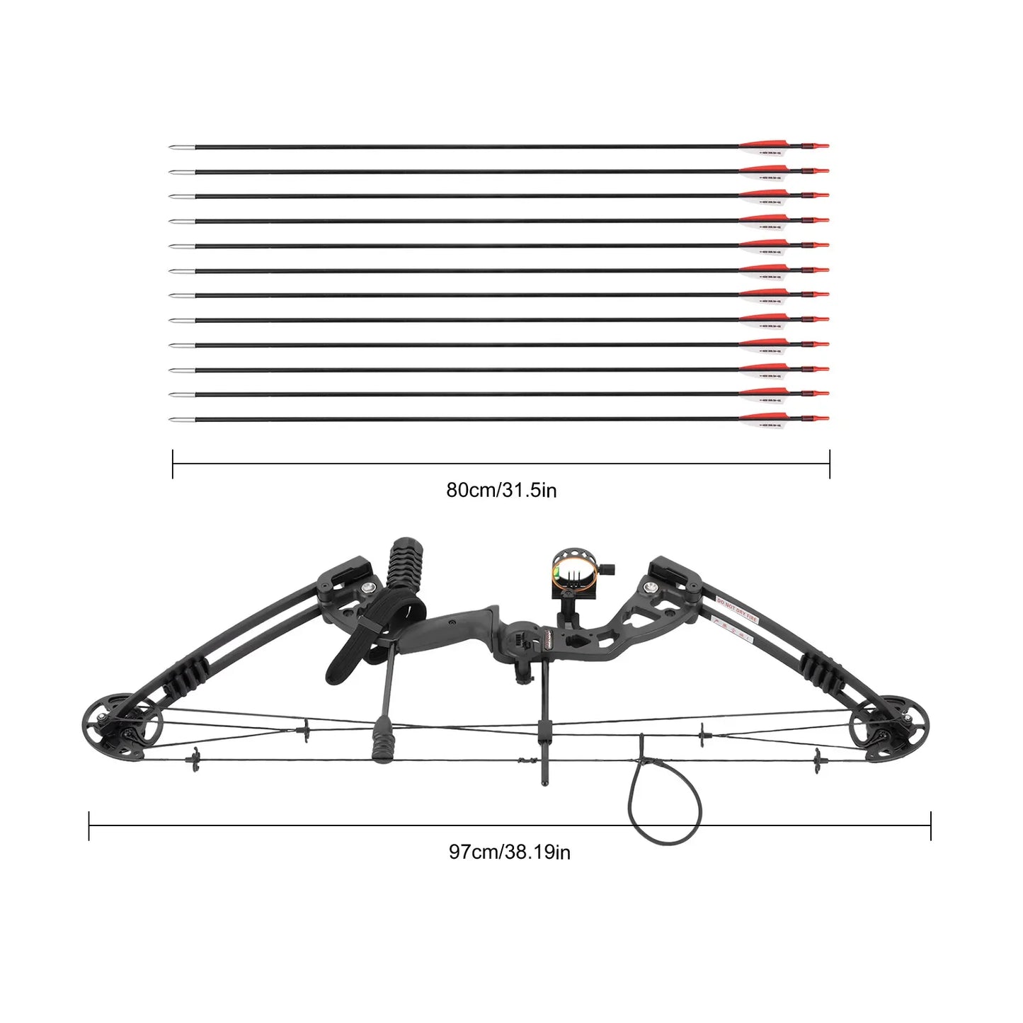 Compound Bow for Adults, Right Hand, Hunting Kit: 3 Pin Lighted Sight, Rest, Quiver, String Stop, Stabilizer, Shock Absorption