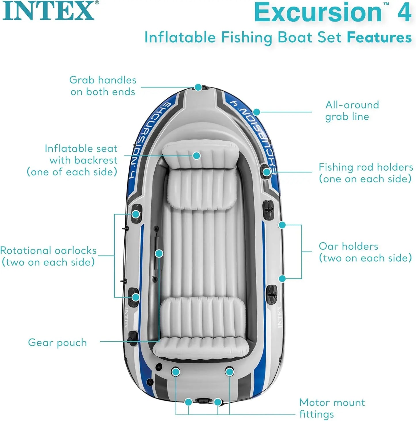 Inflatable 4-Person Fishing Boat Raft Set for Adults with Motor Mount Kit, Designed for River and Lake Use (Motor Not Included)