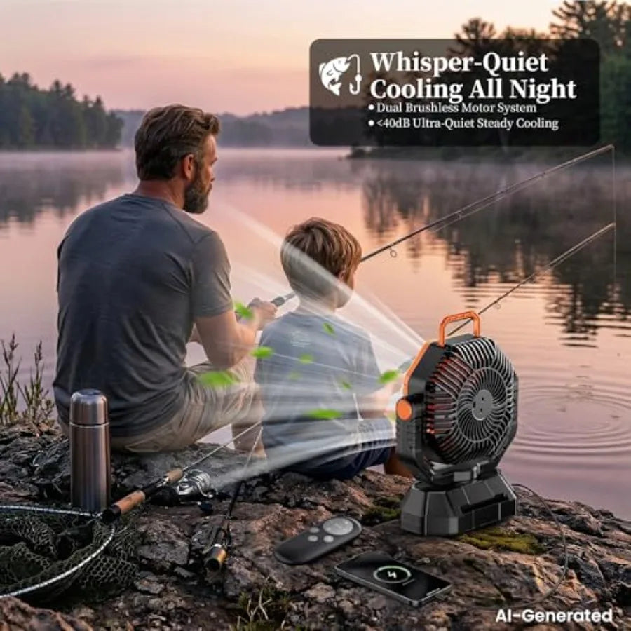 Camping Fan with Light, Remote and Oscillation, Battery Powered Hanging Tent Fan, Rechargeable Portable for Camp, Outdoor, Emer