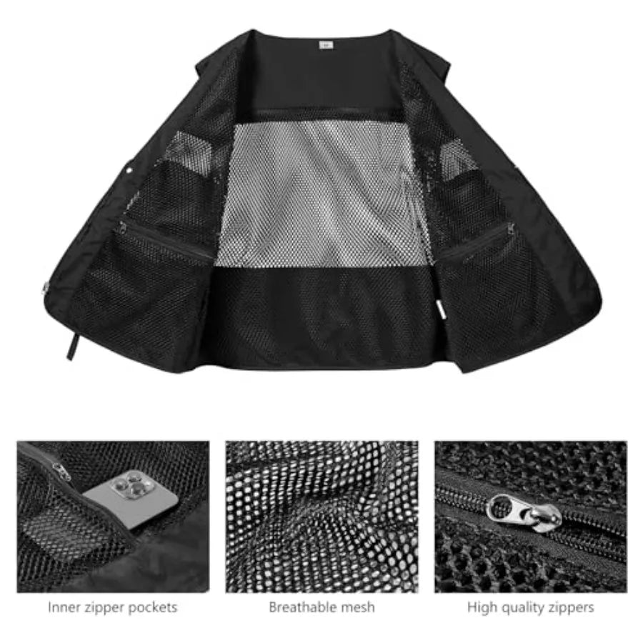 BASSDASH Men's Women's Utility Fishing Cargo Vest Outdoor Safari Photography Work Vest with Multi Pockets Mesh Back FV14