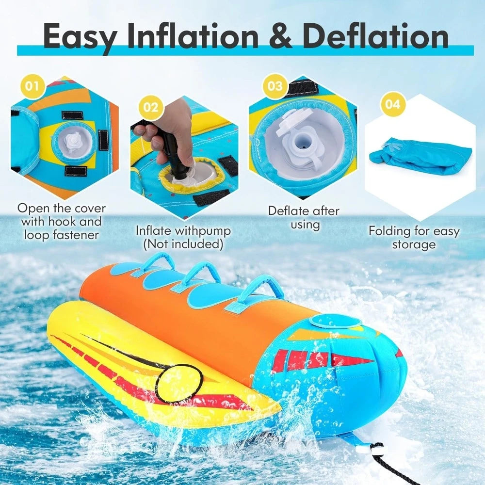 Inflatable Towable Tubes for Boating,1-2/1-3 Rider Hot Dog Tube for Boat to Pull, Water Sports Banana Boat with EVA-Padded Seats
