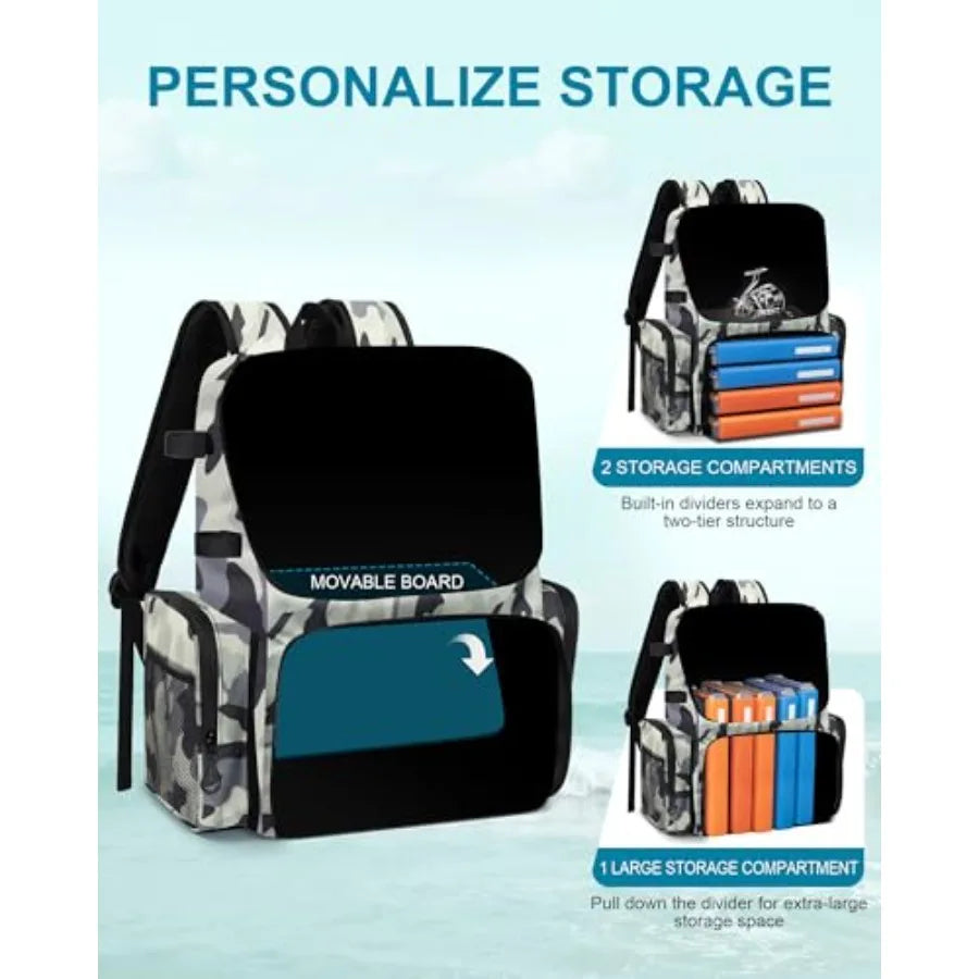 Fishing Backpack with Rod Holders, 43L Large Water Resistant Tackle Bag Storage Gear and Equipment with Cooler for Men Fishing,
