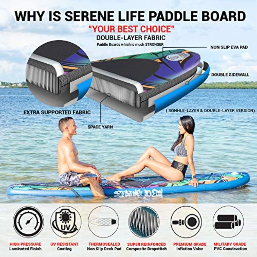 Inflatable Stand Up Paddle Board for outdoor water sports PVC material blue wide stable design with non-slip EVA deck pad 350 l