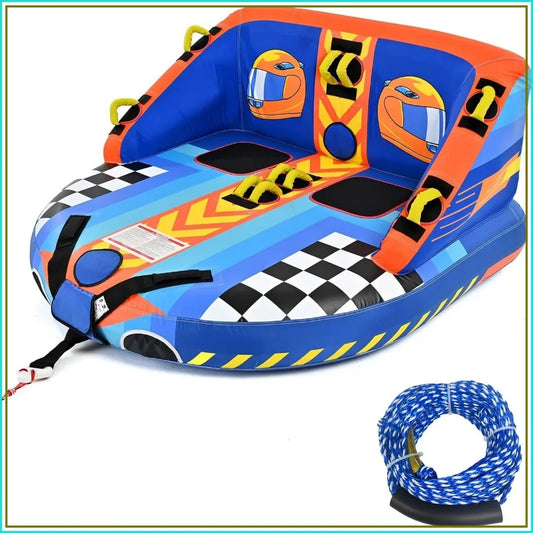 2-Person Inflatable Towable Tube for Boating - Heavy Duty with Dual Tow Points, Nylon Cover