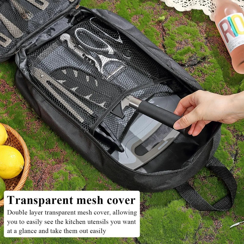 Portable Camping Kitchen Utensil Set - 12-Piece Stainless Steel Cookware for Travel, Picnic, BBQ