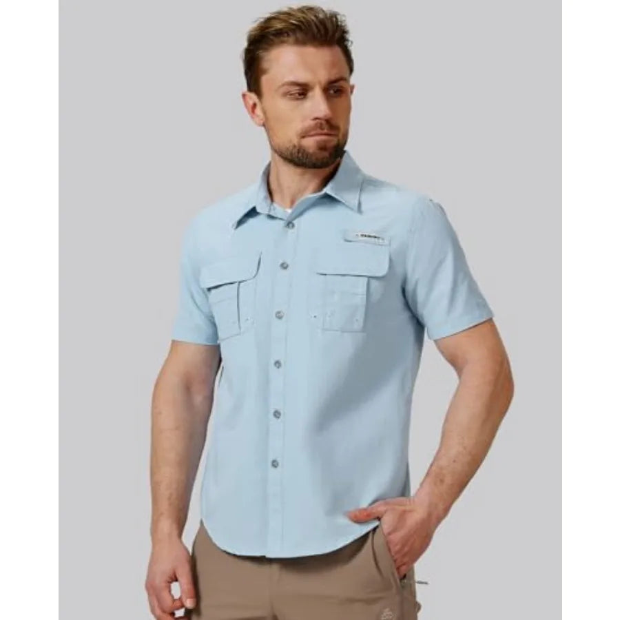 Haimont Men's Fishing Shirts Sun Protection Button Down Hiking Travel Camping Shirt Short Sleeve UV UPF50+ Top