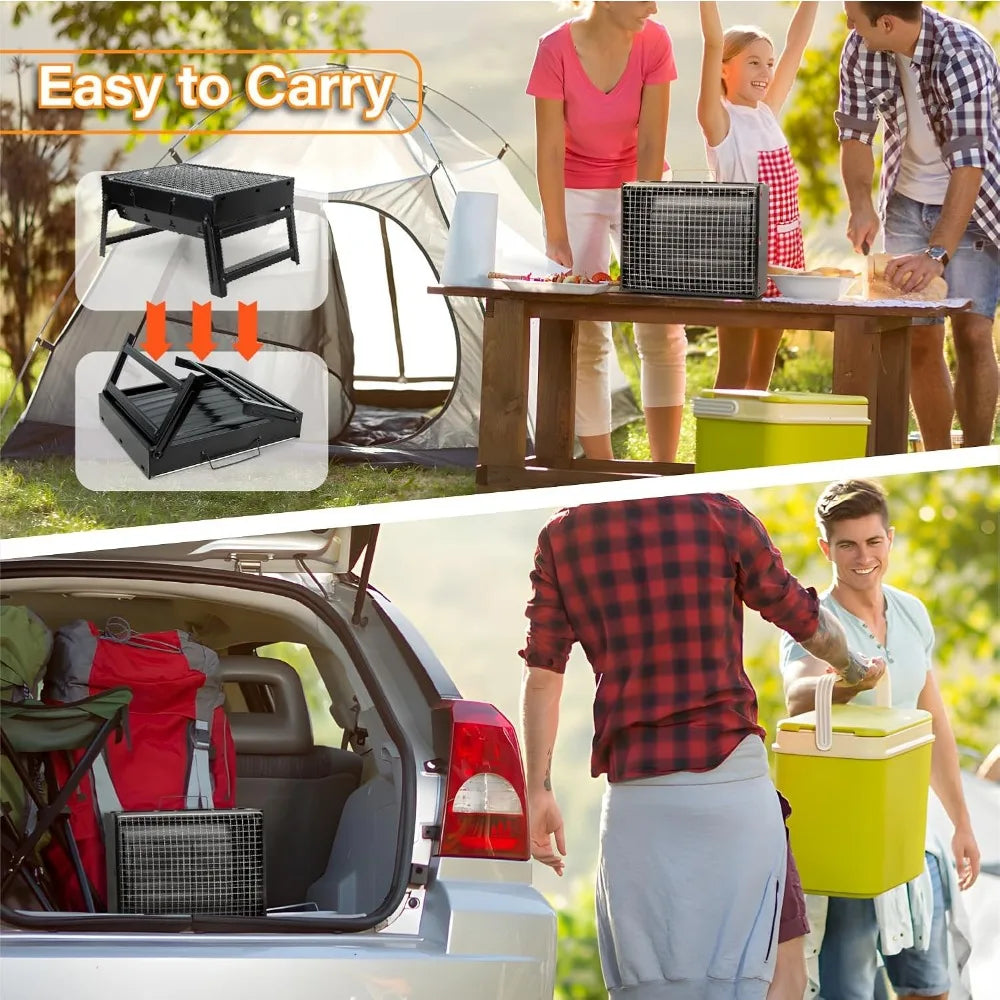Portable Folding Charcoal Grill Stainless Steel Smoker for Outdoor Picnic Garden Camping