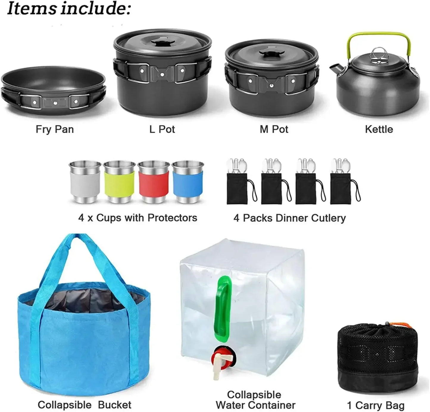 [Hot Deal, Limited Time Offer!]27PCs Outdoor Camping Cookware Kit Portable Cooking Set Non-Stick Tableware with Foldable Spoon F