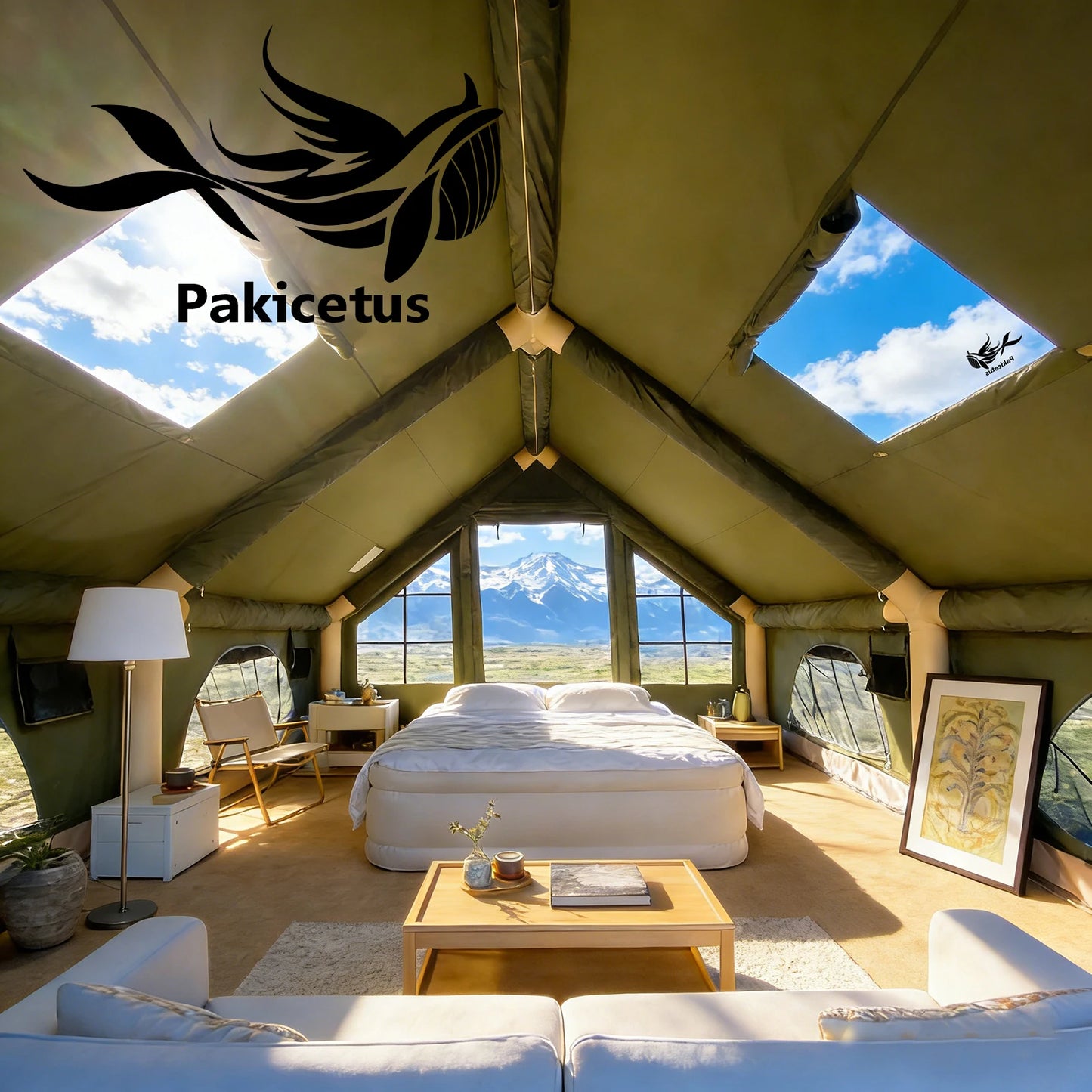 PAKICETUS Upgraded Inflatable Tent, Hunting Visualization Tent, No Assembly Glamping House, With Air Pump, Tear-proof Zipper, 5-8 Person All Season Outdoor Camping Shelter