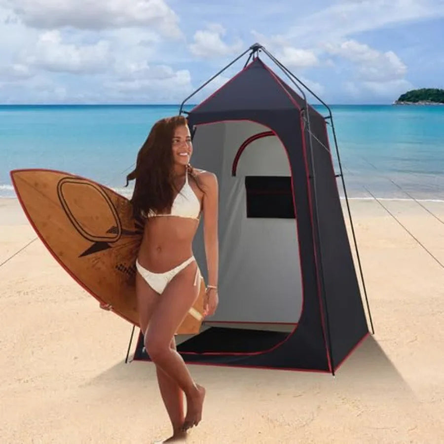 Camping Shower Tent, Portable Outdoor Privacy Shelter for Showering and Changing, 7.2 FT Easy-Setup Toilet Tent with Floor and