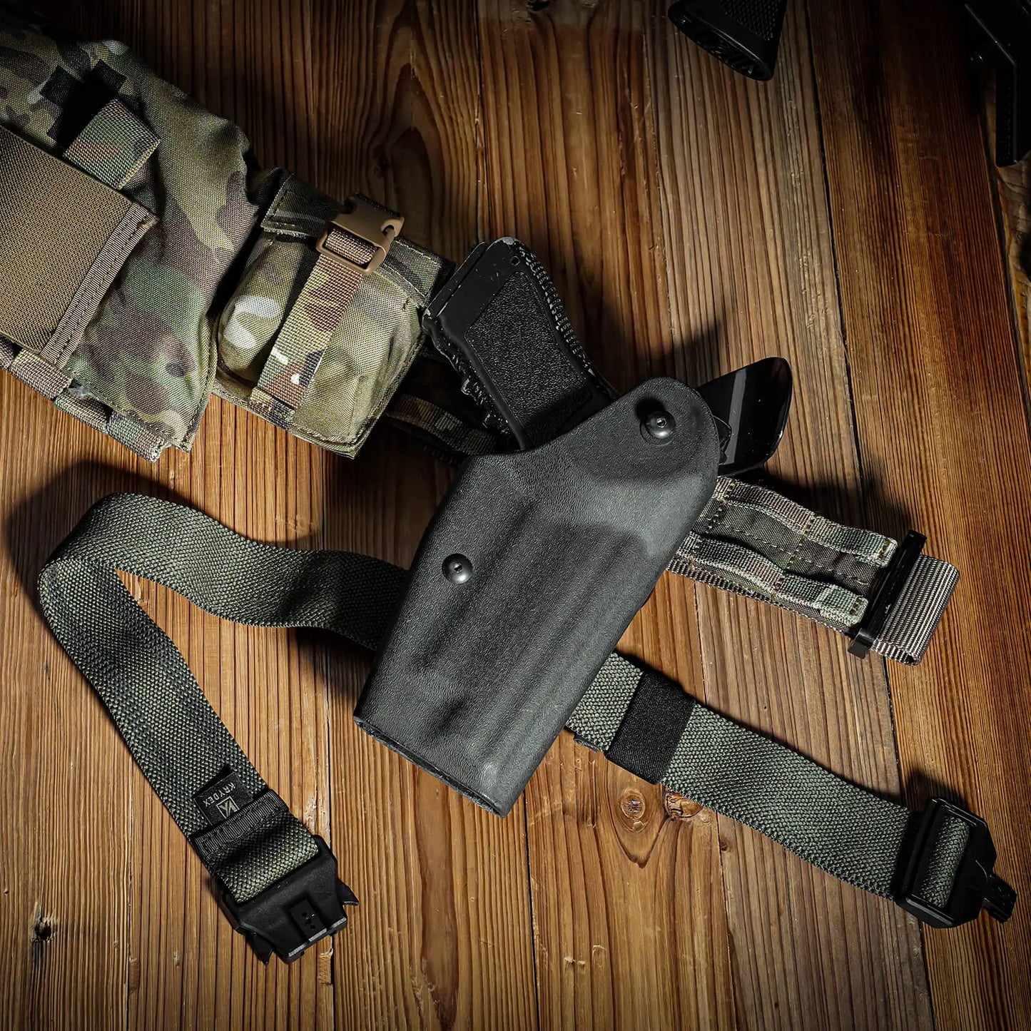 KRYDEX 1.5" Tactical Leg Strap Magnet Quick Release Leg Drop Holster Elastic Thigh Strap For Shooting Hunting Airsoft Combat