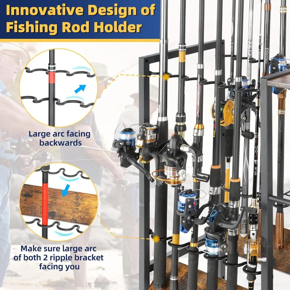 Rolling Fishing Rod Rack for Garage & Boat, Tackle Box & Reel Holder Cart, Easy Assembly Fishing Gear Management, Birthday Gift for Men Dad Anglers