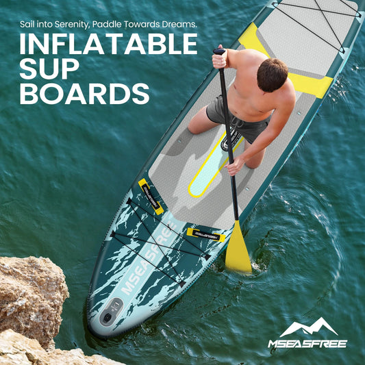 MSEASFREE Inflatable Paddle Board Stand up Paddle Board 10' SUP Board for Youth & Adults