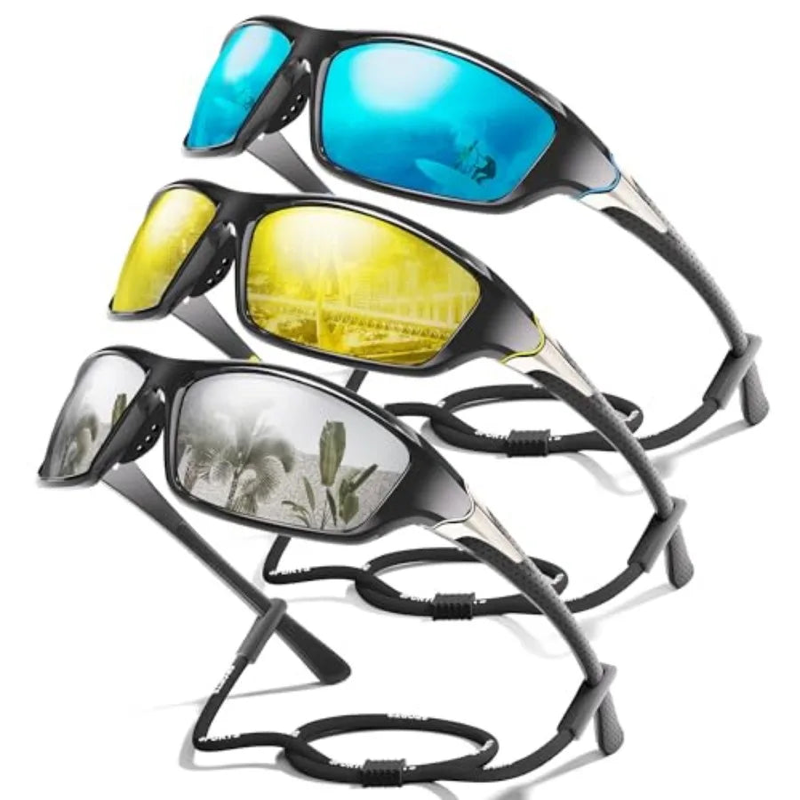 3 Pack Polarized Sports Sunglasses for Men, Mens Sunglasses Wrap Around UV Protection for Cycling Fishing Driving
