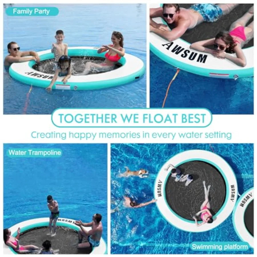 Inflatable Water Hammock Round Floating Ring Circle Dock Lake Floats River Raft for Adults Island Swimming Pool Platform for Pa