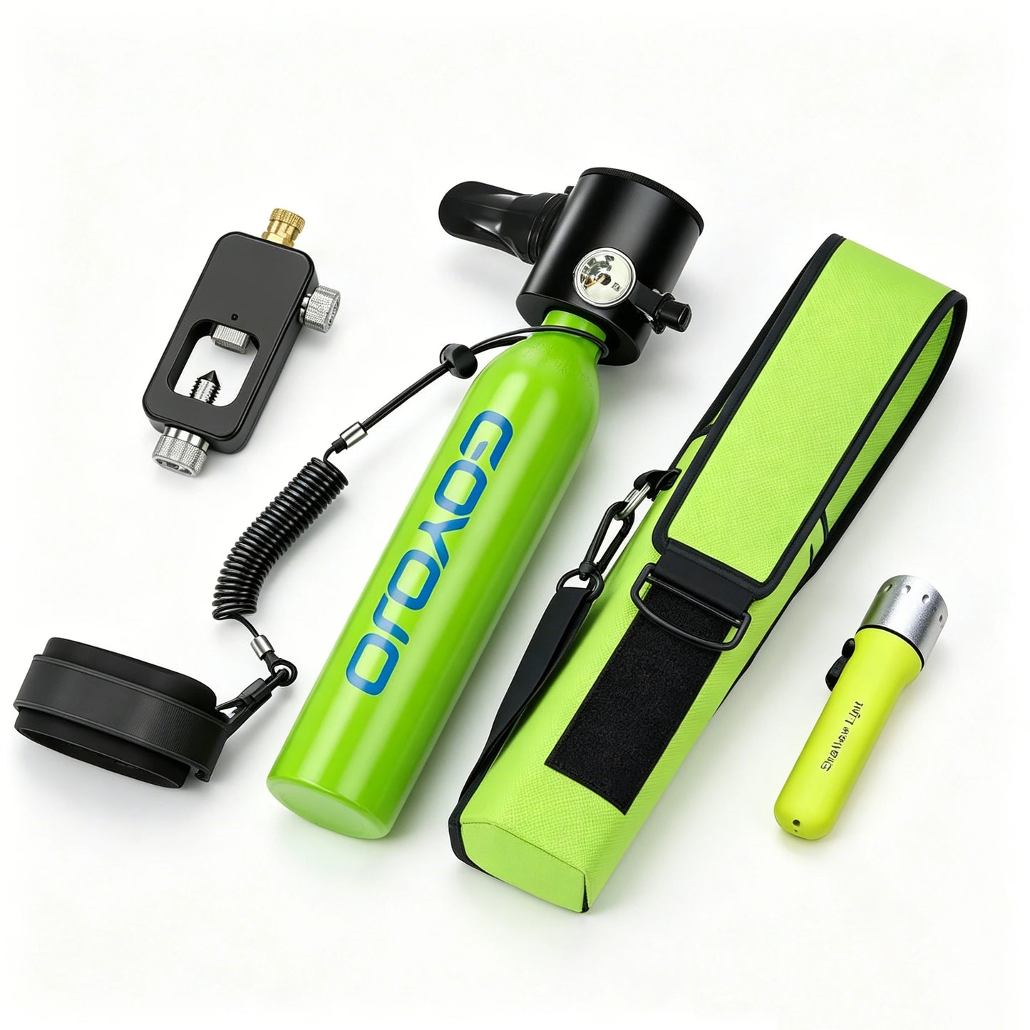 GOYOJO Mini Scuba Tank 0.5L Portable Reusable Diving Tank With  flashlight Emergency Diving Cylinder for Snorkeling, Freediving, Boat Cleaning & Air Backup Lightweight & Compact Design Pony Bottle