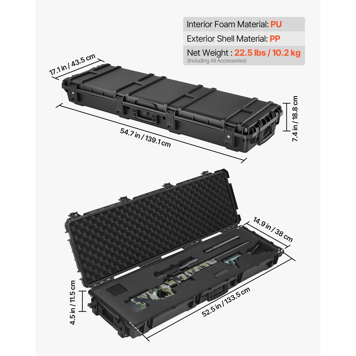 SucceBuy Hard Rifle Case Lockable Rifle Case w/ Pre-cut Foams & Wheels IP67 Waterproof Pistol Storage Cases for Rifles Shotguns