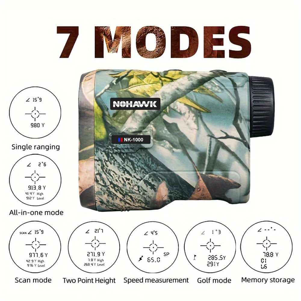 NOHAWK Hunting Rangefinder, 1000M/Yds,  6x Range Finder With Angle, Speed Distance Measurement, Scanning for Hunting