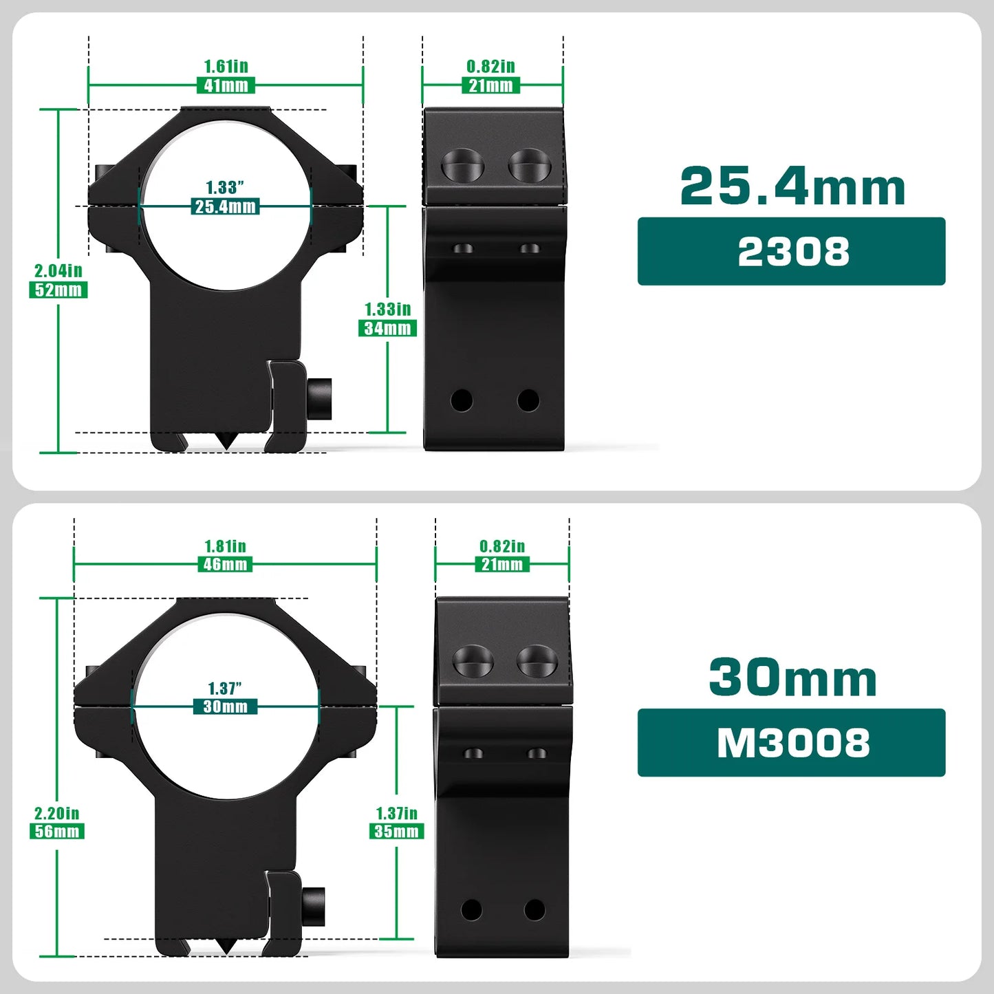 Aquilifer 1 inch/30mm Scope Rings 11mm Dovetail Rail Mount Adjustable Elevation Fit for Rifle Scope Shotgun AR AK Hunting