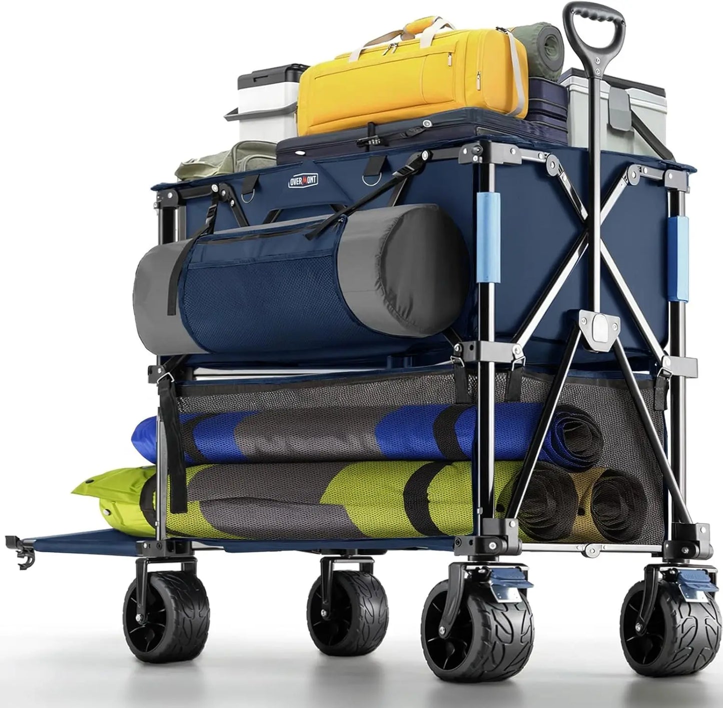 Overmont 400L Expandable Double Deck Wagon - Extra Large Folding Utility Cart with 47 Extendable Handle - All-Terrain Large Whee