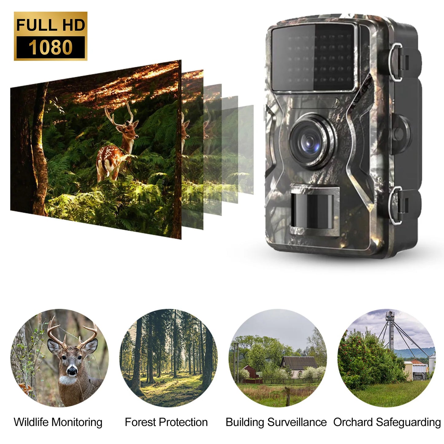 Camouflage Hunting Trail Camera Long Battery Life (Battery and TF Card Not Included) Outdoor Wildlife Camera Mini Hunting Camera