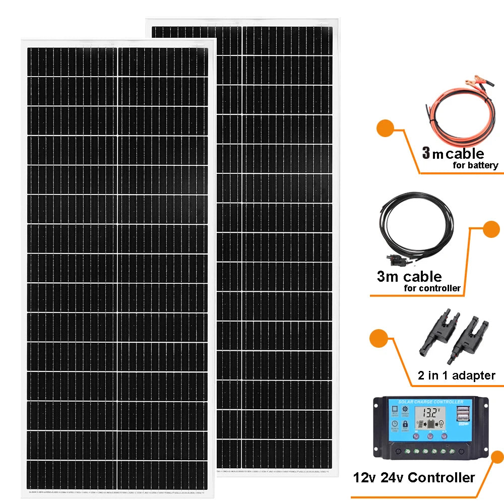 Rigid Solar Panel 1000W / 400W / 500W / 300W / 200W / 100W Solar Panels Charger Battery Charging Module Cell For Car Boat Home R