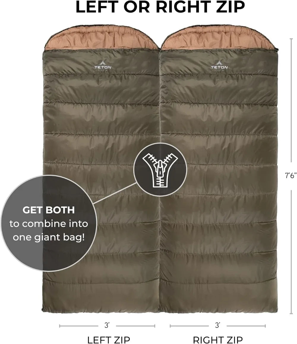 All Weather Sleeping Bag for Adults & Kids, Warm Camping Season, Compression Sack Included