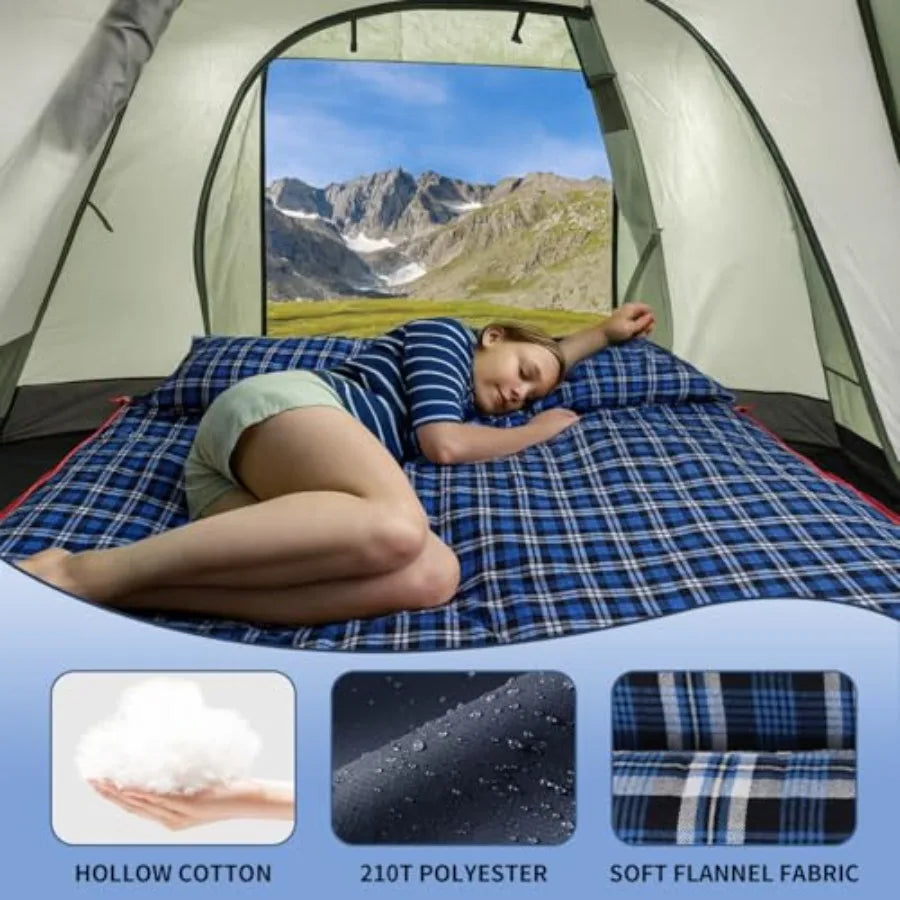 Double Sleeping Bag for Adults with 2 Pillows, Camping Sleeping Bags Flannel Cotton 2 Person Sleeping Bags XXL Queen Size Sleep