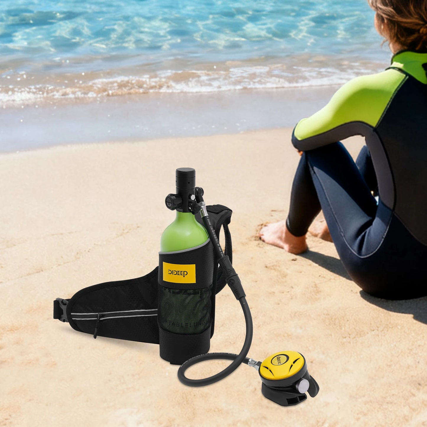 Mini Scuba Tank, Refillable Oxygen Cylinder 1L, Diving Air Tank, Constant Pressure, Safety Valve, Silicone Mouthpiece, Aluminum
