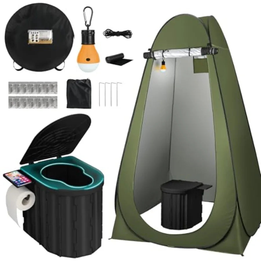 Portable Camping Toilet with Pop-Up Privacy Tent, 12-inch Toilet Seat, Outdoor Portable Folding Toilet Potty for Adults Load Ca