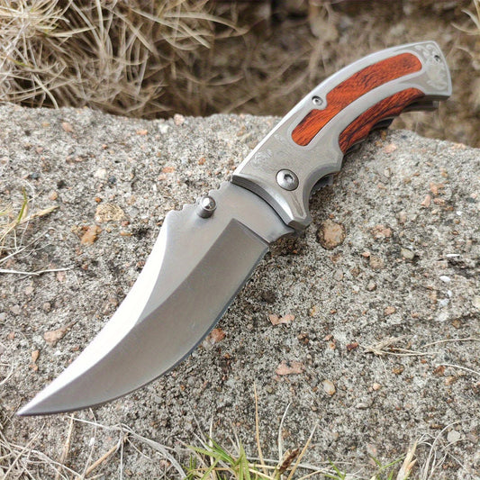 Samurai in Your Pocket: 3" Razor-Sharp 8CR13 Steel Blade Folding Knife – Laser-Etched Steel/Wood Hybrid Handle, Thumb Stud Magic